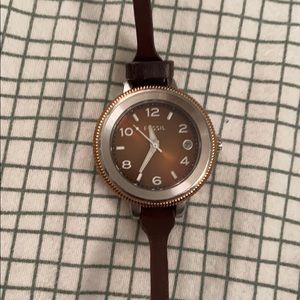 Fossil watch brown leather silver and bronze face